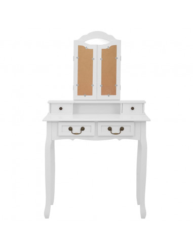 Tavolo da Trucco e Sgabello Bianco 80x69x141 cm Legno Paulownia