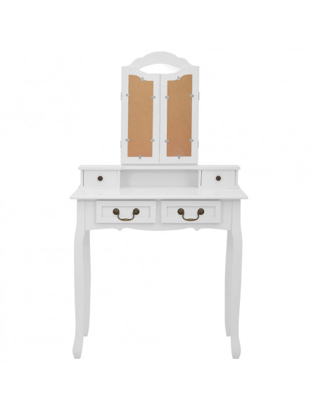 Tavolo da Trucco e Sgabello Bianco 80x69x141 cm Legno Paulownia