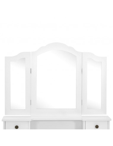 Tavolo da Trucco e Sgabello Bianco 80x69x141 cm Legno Paulownia