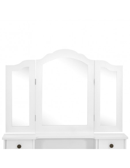 Tavolo da Trucco e Sgabello Bianco 80x69x141 cm Legno Paulownia