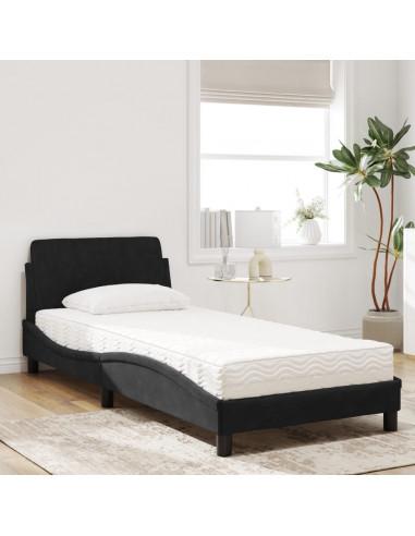 Letto con Materasso Nero 90x200 cm in Velluto