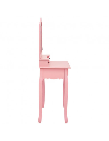 Tavolo da Trucco con Sgabello Rosa 80x69x141 cm Legno Paulownia