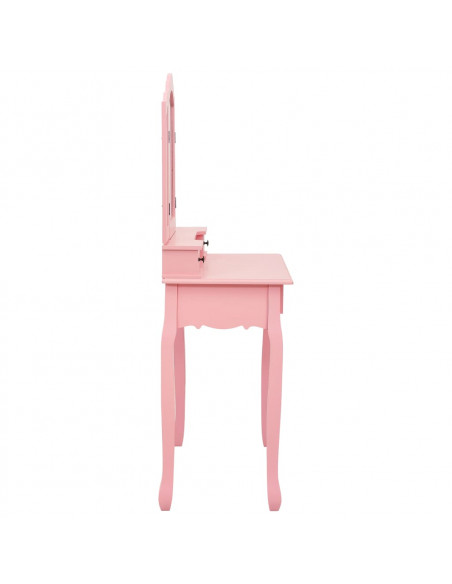Tavolo da Trucco con Sgabello Rosa 80x69x141 cm Legno Paulownia