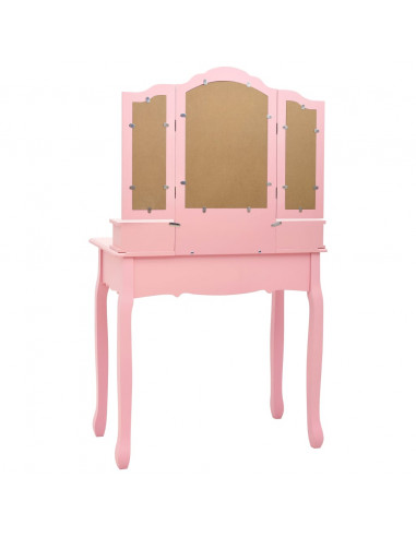 Tavolo da Trucco con Sgabello Rosa 80x69x141 cm Legno Paulownia