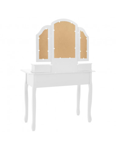 Tavolo da Trucco e Sgabello Bianco 100x40x146cm Legno Paulownia