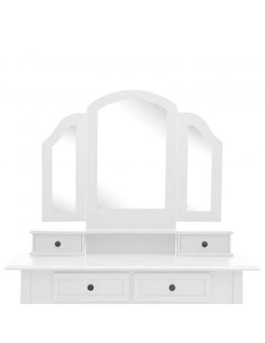 Tavolo da Trucco e Sgabello Bianco 100x40x146cm Legno Paulownia