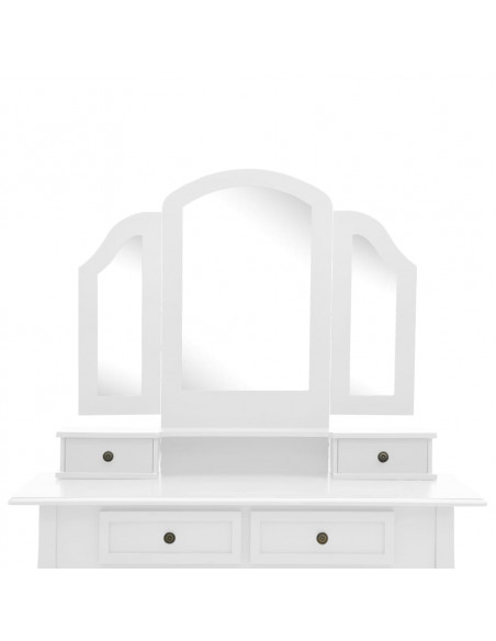 Tavolo da Trucco e Sgabello Bianco 100x40x146cm Legno Paulownia