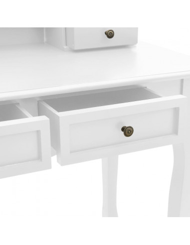 Tavolo da Trucco e Sgabello Bianco 100x40x146cm Legno Paulownia