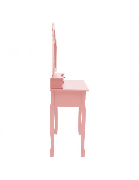 Tavolo da Trucco e Sgabello Rosa 100x40x146cm Legno Paulownia