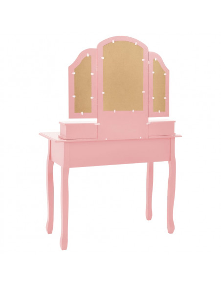 Tavolo da Trucco e Sgabello Rosa 100x40x146cm Legno Paulownia