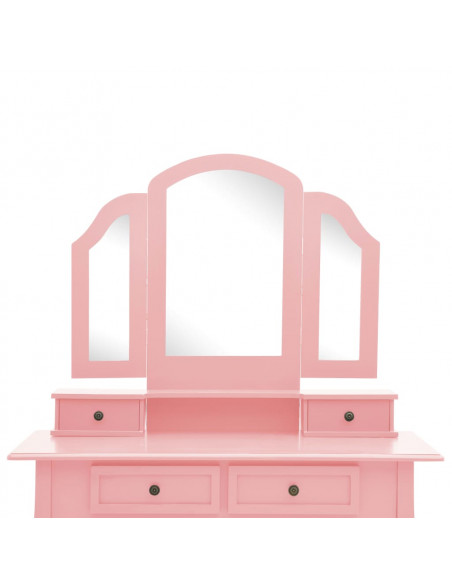 Tavolo da Trucco e Sgabello Rosa 100x40x146cm Legno Paulownia