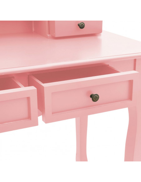 Tavolo da Trucco e Sgabello Rosa 100x40x146cm Legno Paulownia