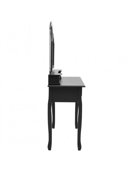 Tavolo da Trucco e Sgabello Nero 100x40x146cm Legno Paulownia