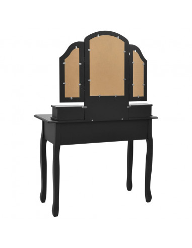 Tavolo da Trucco e Sgabello Nero 100x40x146cm Legno Paulownia