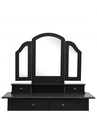 Tavolo da Trucco e Sgabello Nero 100x40x146cm Legno Paulownia