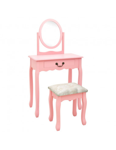 Tavolo da Trucco con Sgabello Rosa 65x36x128 cm Paulownia e MDF