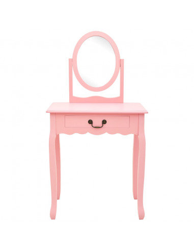 Tavolo da Trucco con Sgabello Rosa 65x36x128 cm Paulownia e MDF