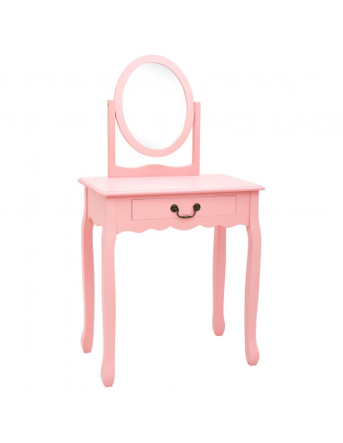 Tavolo da Trucco con Sgabello Rosa 65x36x128 cm Paulownia e MDF