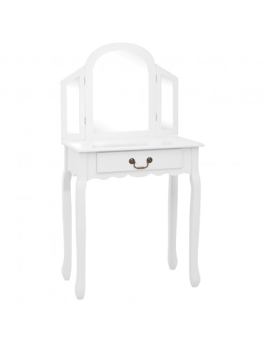 Tavolo da Trucco e Sgabello Bianco 65x36x128 cm Paulownia e MDF