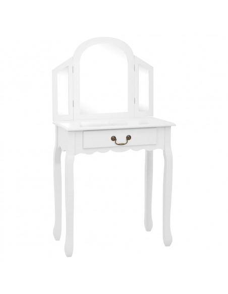 Tavolo da Trucco e Sgabello Bianco 65x36x128 cm Paulownia e MDF