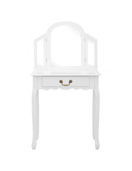 Tavolo da Trucco e Sgabello Bianco 65x36x128 cm Paulownia e MDF