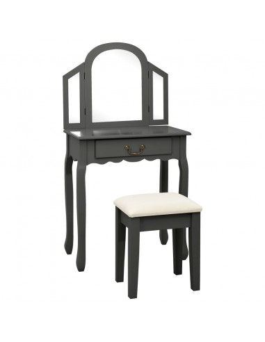 Tavolo da Trucco e Sgabello Grigio 65x36x128 cm Paulownia e MDF