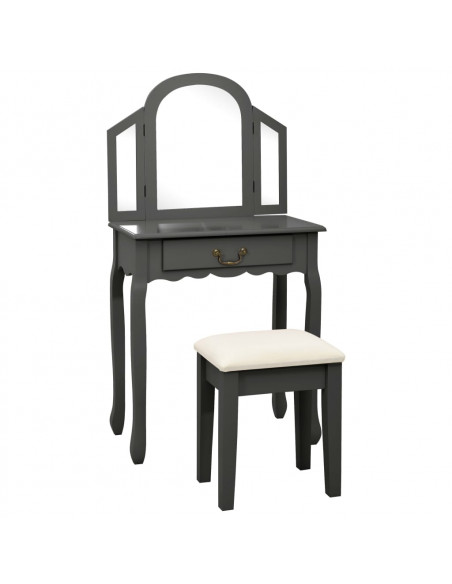 Tavolo da Trucco e Sgabello Grigio 65x36x128 cm Paulownia e MDF