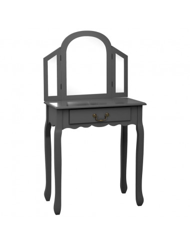 Tavolo da Trucco e Sgabello Grigio 65x36x128 cm Paulownia e MDF