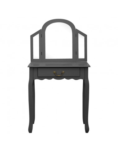 Tavolo da Trucco e Sgabello Grigio 65x36x128 cm Paulownia e MDF