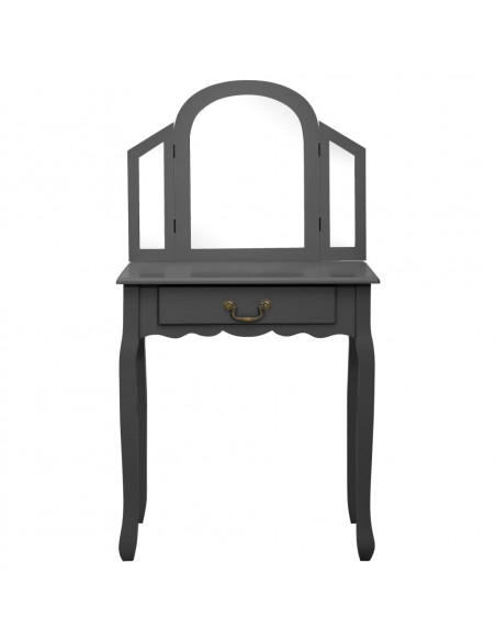 Tavolo da Trucco e Sgabello Grigio 65x36x128 cm Paulownia e MDF
