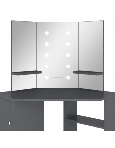 Tavolino da Trucco Angolare con LED Grigio 111x54x141,5 cm 2
