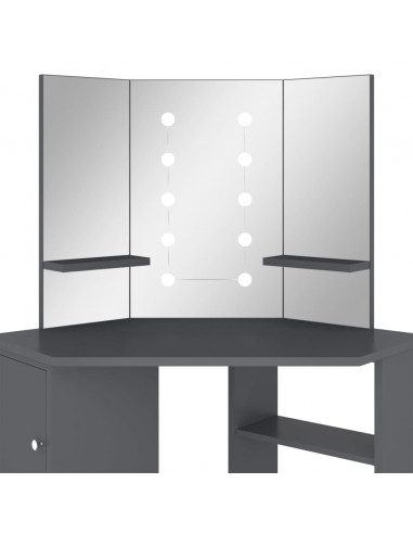 Tavolino da Trucco Angolare con LED Grigio 111x54x141,5 cm