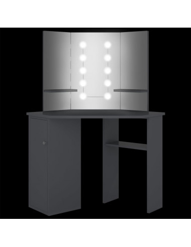 Tavolino da Trucco Angolare con LED Grigio 111x54x141,5 cm