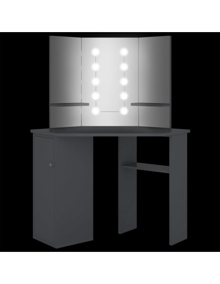 Tavolino da Trucco Angolare con LED Grigio 111x54x141,5 cm