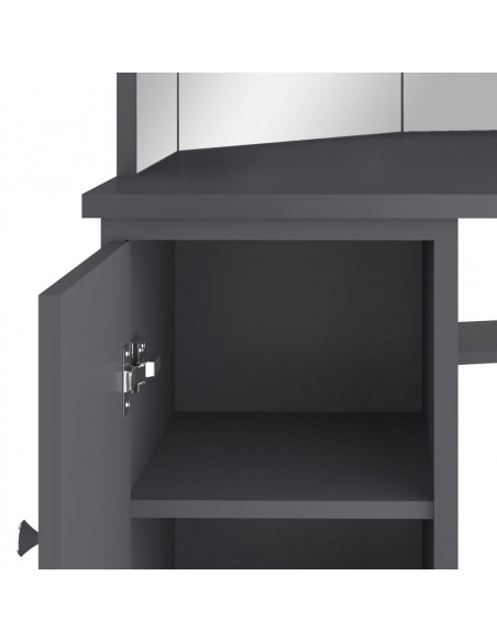 Tavolino da Trucco Angolare con LED Grigio 111x54x141,5 cm