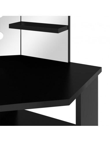 Tavolino da Trucco Angolare con LED Nero 111x54x141,5 cm
