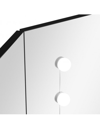 Tavolino da Trucco Angolare con LED Nero 111x54x141,5 cm