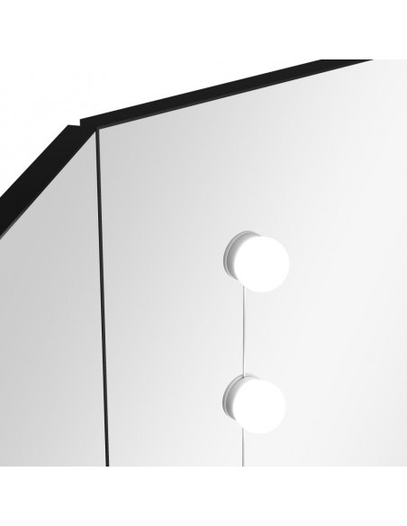 Tavolino da Trucco Angolare con LED Nero 111x54x141,5 cm