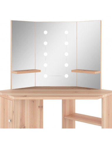 Tavolino da Trucco Angolare con LED Rovere 111x54x141,5 cm