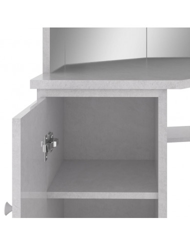 Tavolino da Trucco Angolare LED Grigio Cemento 111x54x141,5 cm