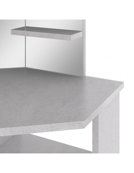 Tavolino da Trucco Angolare LED Grigio Cemento 111x54x141,5 cm