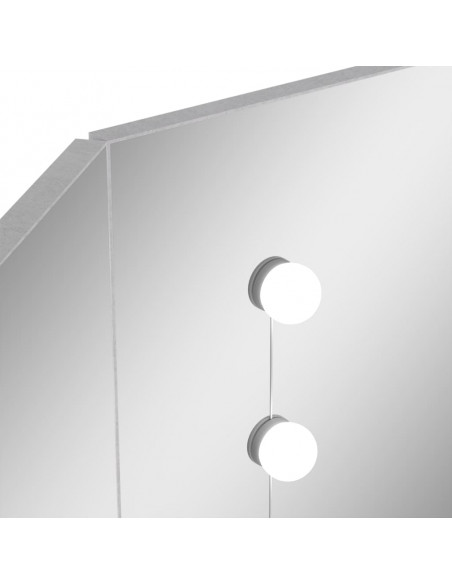 Tavolino da Trucco Angolare LED Grigio Cemento 111x54x141,5 cm