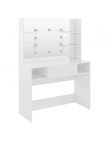 Toeletta con Luci LED 100x40x135 cm in MDF Bianco Lucido