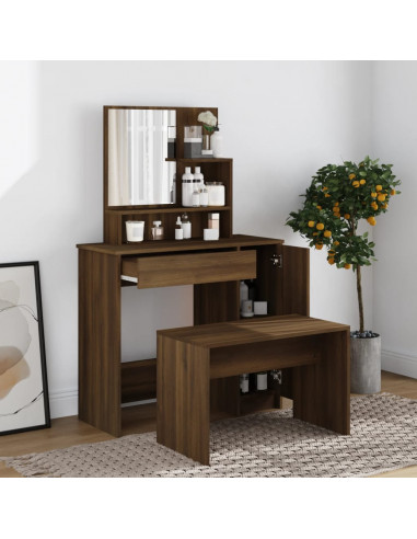 Toeletta con Specchio Rovere Marrone 86,5x35x136 cm