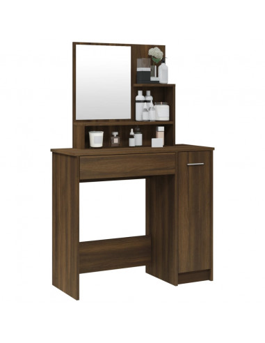 Toeletta con Specchio Rovere Marrone 86,5x35x136 cm