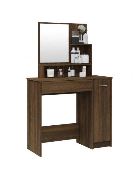 Toeletta con Specchio Rovere Marrone 86,5x35x136 cm