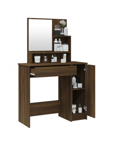 Toeletta con Specchio Rovere Marrone 86,5x35x136 cm