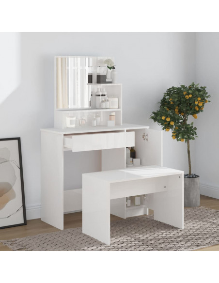 Toeletta con Specchio Bianco Lucido 86,5x35x136 cm