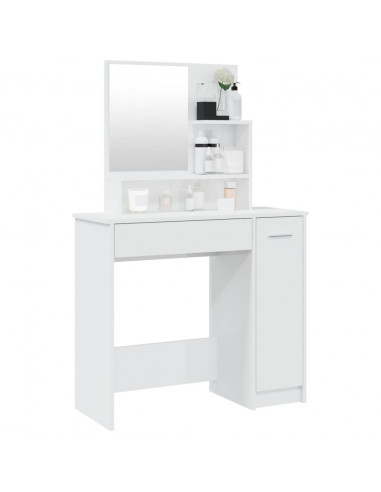 Toeletta con Specchio Bianco Lucido 86,5x35x136 cm