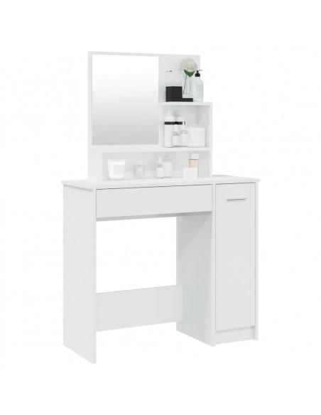 Toeletta con Specchio Bianco Lucido 86,5x35x136 cm
